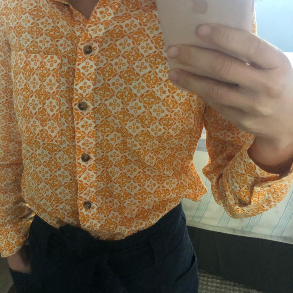 Orange patterned button up - Picture 3 of 6